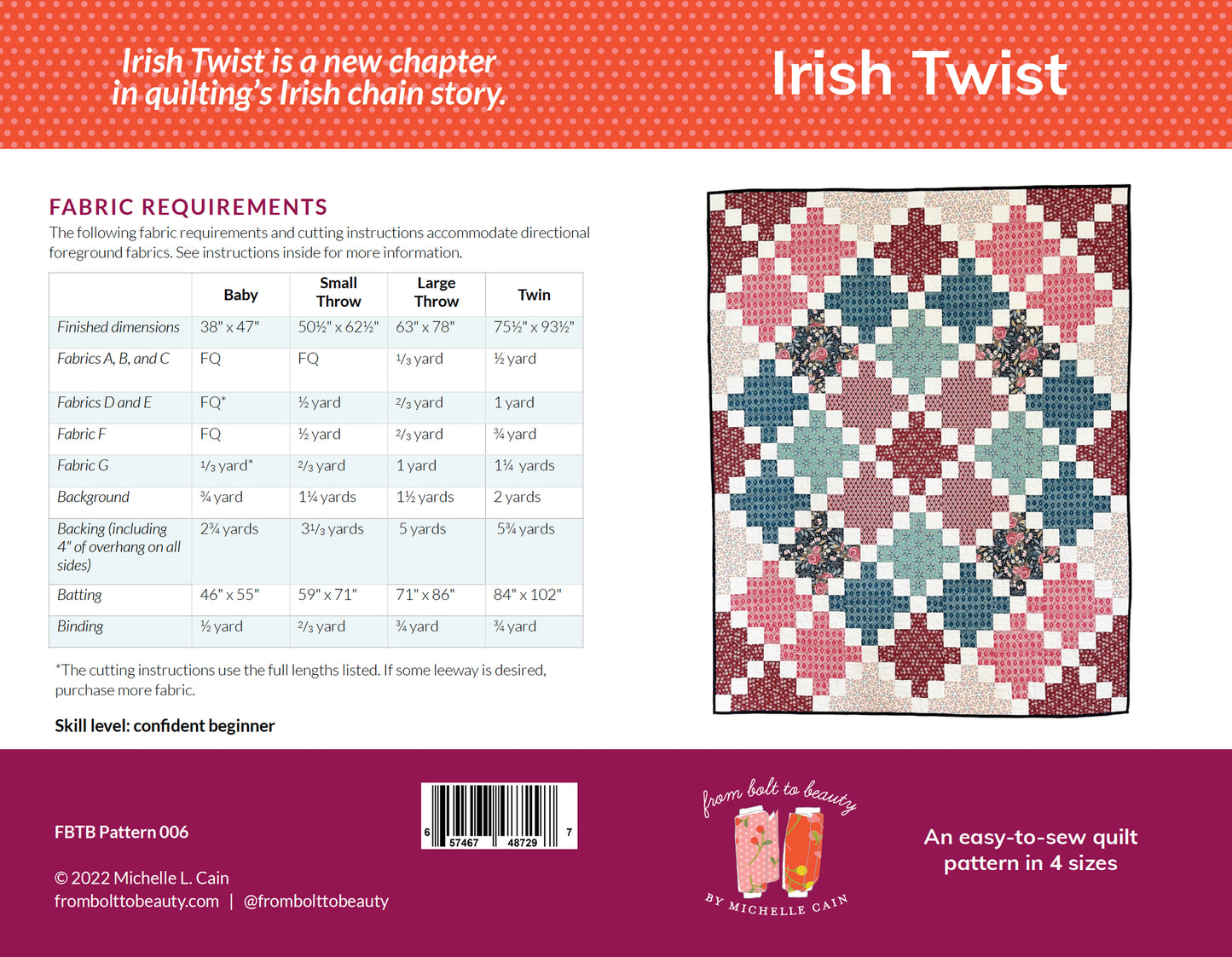 Irish Twist Quilt Pattern - PRINTED