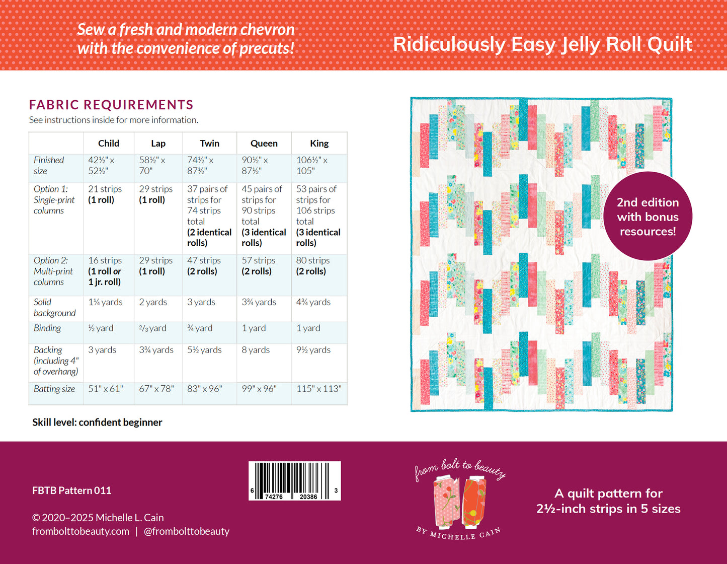 Ridiculously Easy Jelly Roll Quilt Pattern, 2nd Edition - PRINTED