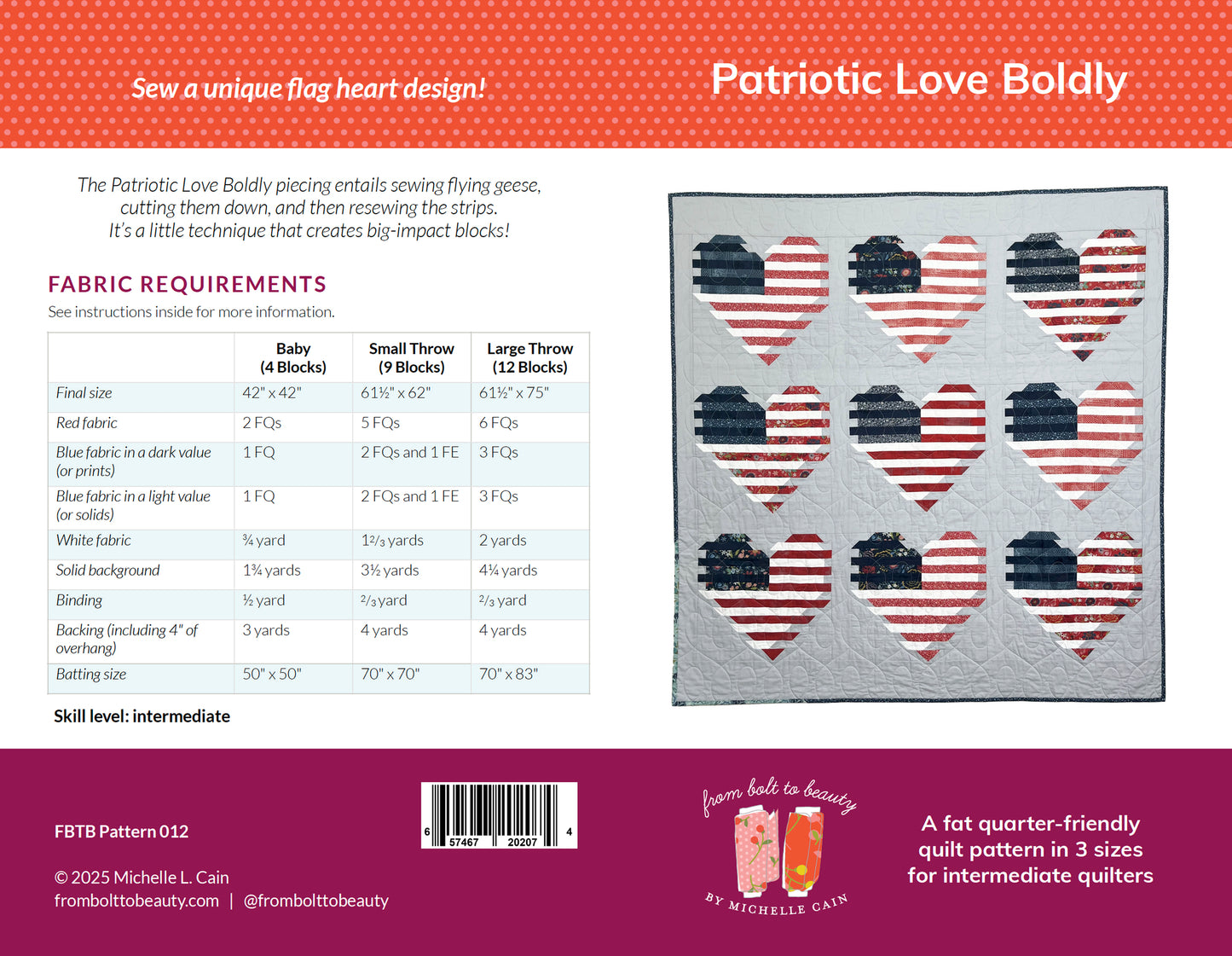 Patriotic Love Boldly Quilt Pattern - PRINTED