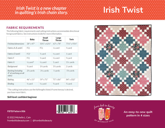 Irish Twist Quilt Pattern - PRINTED