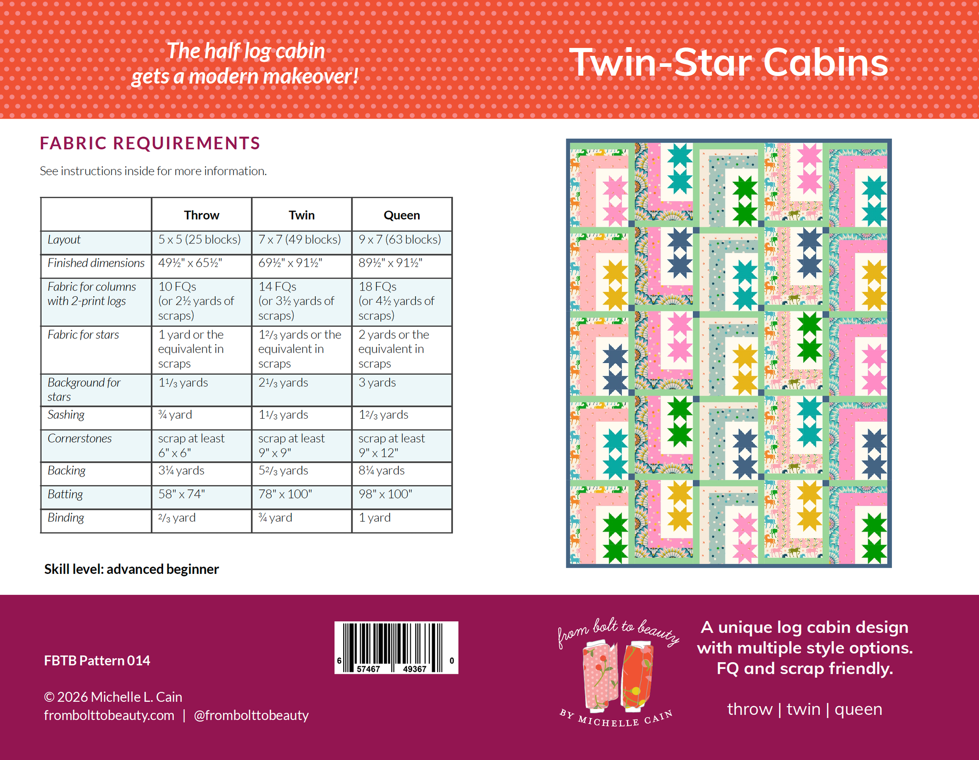 Twin-Star Cabins Quilt Pattern - PRINTED – From Bolt to Beauty