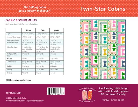 Twin-Star Cabins Quilt Pattern - PRINTED