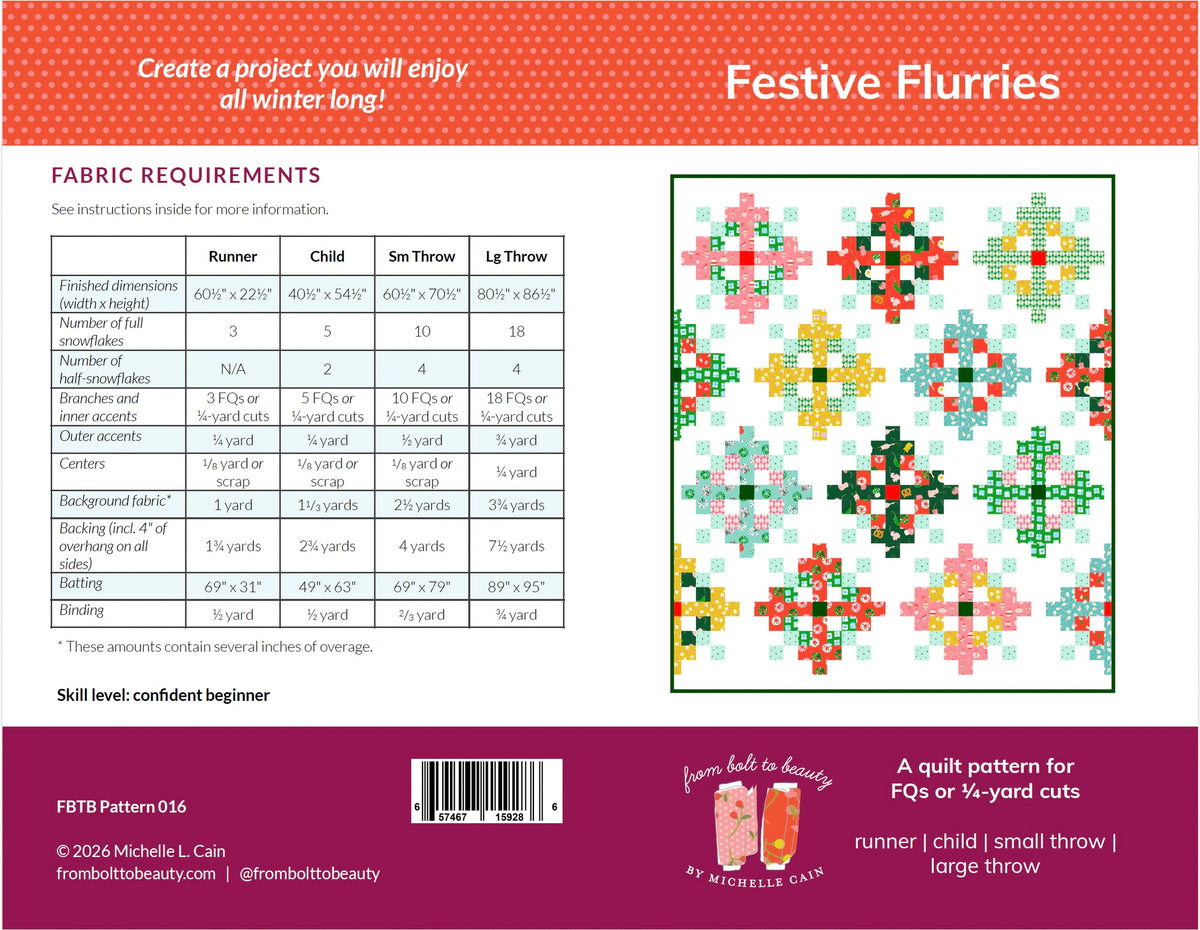 Festive Flurries Quilt PRINTED Pattern – Holiday Snowflake Design, Runner and Quilt Projects, Instant Download (Copy)